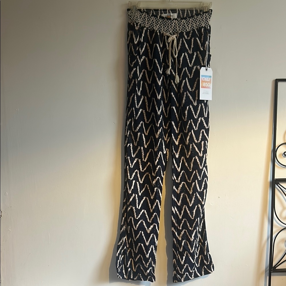 Beach Blue and Cream Geometric Wide Leg Jumpsuit